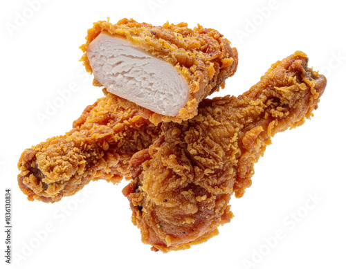 Golden Brown Crispy Fried Chicken Drumsticks And Breast Pieces Isolated On Transparent Background