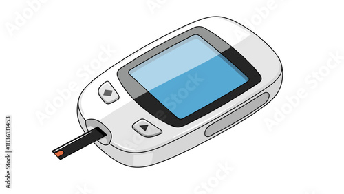 White glucometer with blue screen for diabetes monitoring and health management
