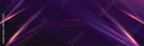Abstract elegant dark purple background with golden  lighting effect sparkle. Luxury template design.