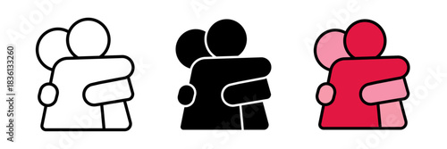 Hug icon simple outline of two people embracing or arms wrapped around each other, representing affection, care, or comfort in a clean minimal style.