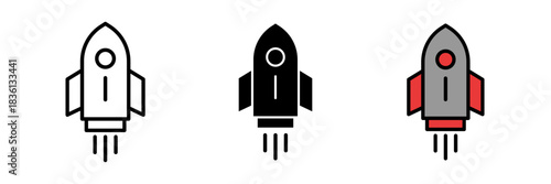 Launch rocket icon simple outline of a rocket with flames at the base, symbolizing launch, startup, or growth in a clean minimal style.