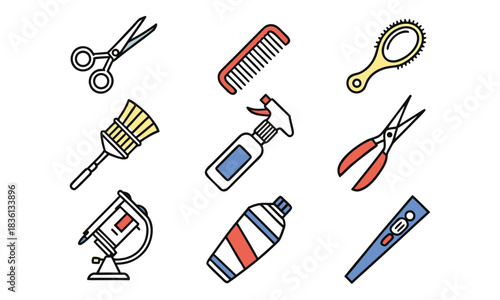 Hairdressing tools collection icons set Hair salon tools and accessories icons set: