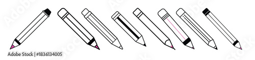 black and white pencil icons with tips set 