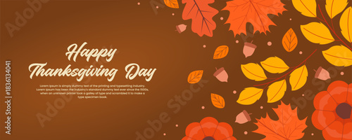 Thanksgiving illustration of bright autumn leaves in a dark brown background. Design Illustration