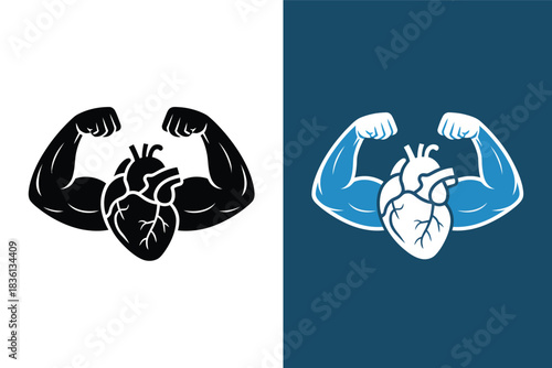Strong heart vector illustration muscular arms holding a heart concept for cardiovascular health and strength training