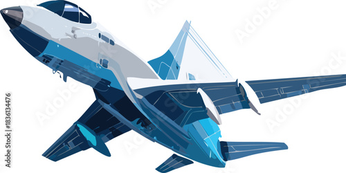 Fighter jet with speed light line. Supersonic digital jet fighter in futuristic wireframe style. Technology military airplane hologram. High-speed innovations concept. Abstract aircraft background.