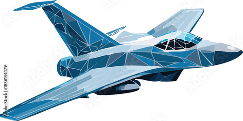 Fighter jet with speed light line. Supersonic digital jet fighter in futuristic wireframe style. Technology military airplane hologram. High-speed innovations concept. Abstract aircraft background.