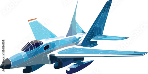 Fighter jet with speed light line. Supersonic digital jet fighter in futuristic wireframe style. Technology military airplane hologram. High-speed innovations concept. Abstract aircraft background.