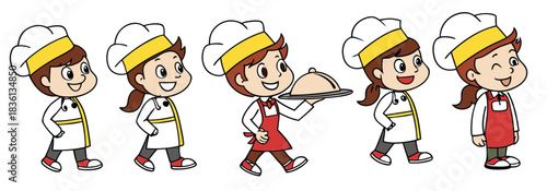 cartoon chef girl with different poses