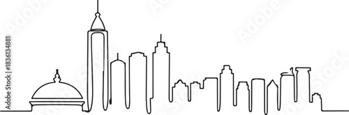 Continuous line illustration of the Atlanta skyline with a rounded tower dome silhouette in a minimal elegant outline drawing