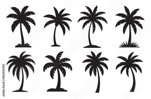 collection of silhouetted palm trees on a white background