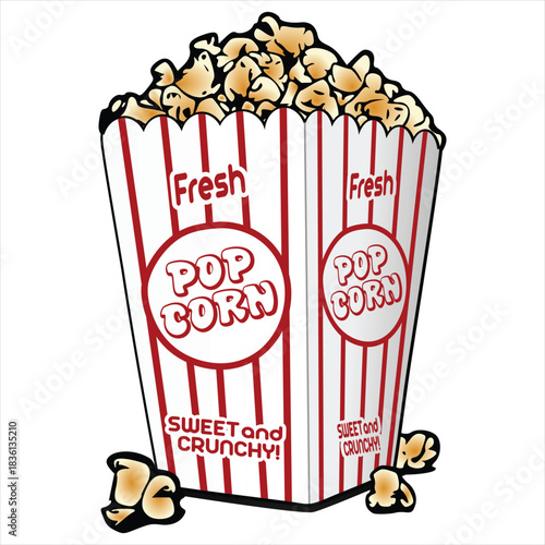 Popcorn Clip art – Red & White Striped Container with Sweet Crunchy Snack for Movie & Snack Designs