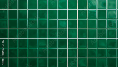 Green square tiles with white grout, a modern and clean background