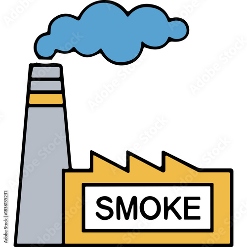 Factory Chimney Emitting Blue Smoke Against Black Background Industrial Pollution Concept Clean Simple Illustration
