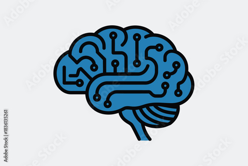 Stylized brain vector illustration artificial intelligence concept simple flat design element isolated on white background