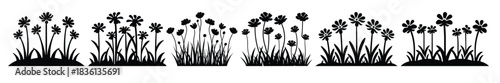 wildflower fields black silhouette set