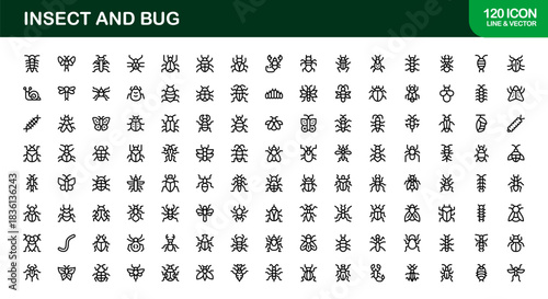 Professional Insect Line Icon Set – Modern minimal bug vector collection with creative outline illustrations for nature-themed projects.