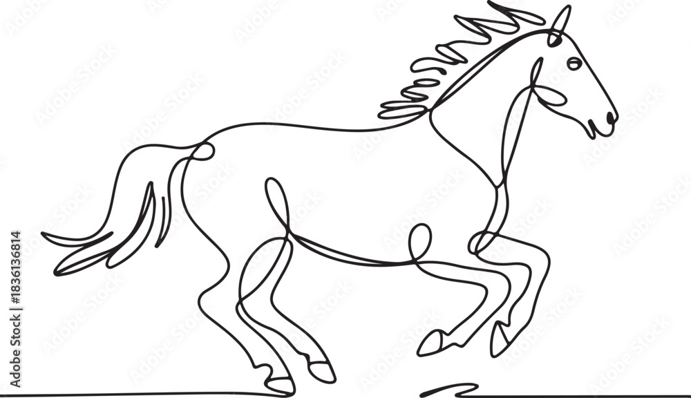 Fototapeta premium Continuous line art illustration of soft sketch contour forming a galloping horse