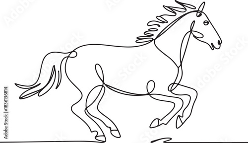 Continuous line art illustration of soft sketch contour forming a galloping horse