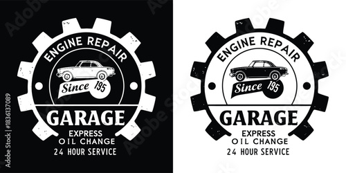 Engine repair garage logo with since 83 and 24 hour service, graphic design