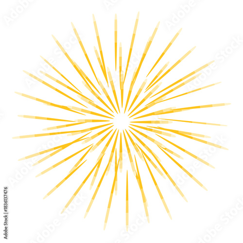 Abstract yellow fireworks or explosion. A bright star with radiating lines for celebration design or a logo element.