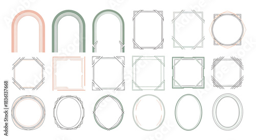 Set of Modern Geometric Decorative Frames and Borders, Minimalist Design Elements, Digital Illustration Collection, Isolated White Background, Top View