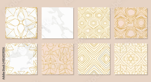 Elegant Geometric Patterns, Gold and White Designs, Digital Art Collection, Abstract Textures, Modern Aesthetic, Digital Canvas