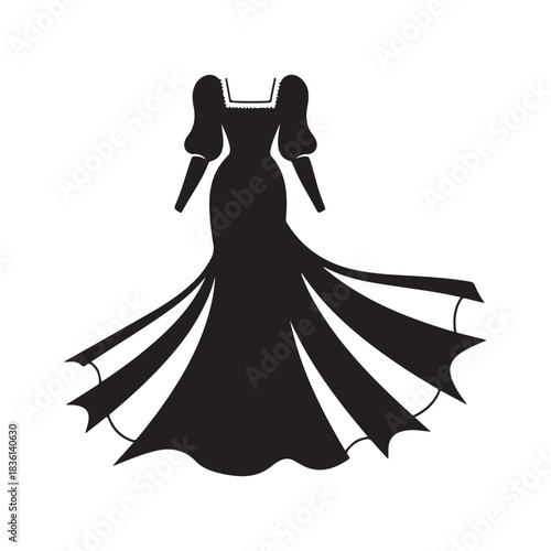 Silhouette of fashion designer with dress form and brush isolated on white background