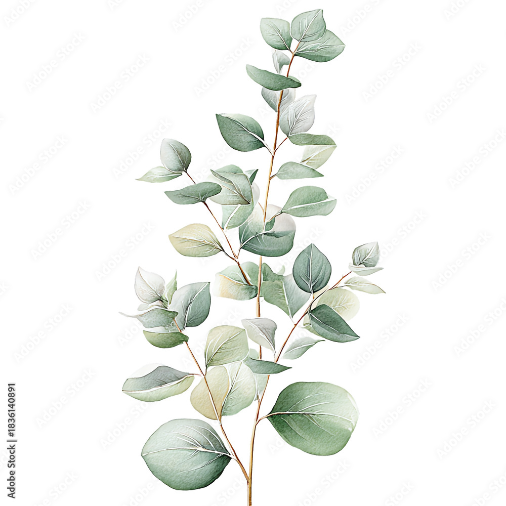 Fototapeta Eucalyptus Branch: A delicate eucalyptus branch displays various shades of green, with its subtle texture and intricate details.