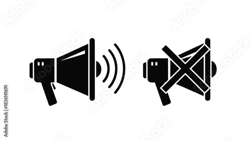 Loudspeaker icon with sound waves versus a muted crossed out speaker