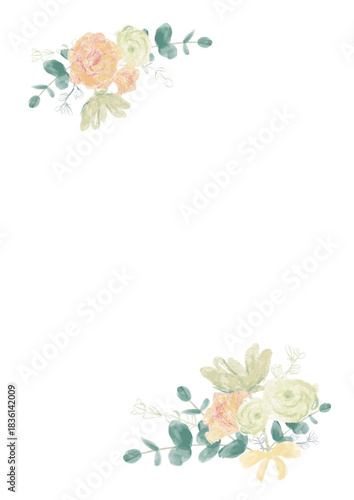 パステルカラーの花束の手描きイラスト便箋＿罫線なし