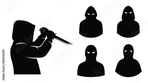 Silhouette depiction of hooded figures with a knife representing danger