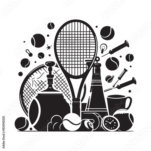 “Sport Icon Pack: Tennis Rackets, Balls, Gear & Fitness Bottles”