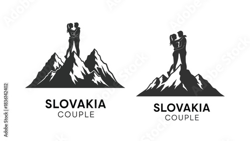 Couple silhouetted against mountain peaks with the word slovakia below