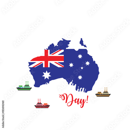 Celebrating Australia Day with National Flag and Ships.
