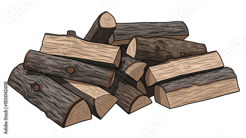 A pile of cut firewood logs with dark bark and lightcolored ends