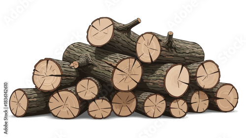 A pile of stacked cut logs with visible wood grain and bark texture