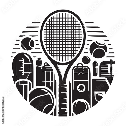 “Sport Icon Pack: Tennis Rackets, Balls, Gear & Fitness Bottles”