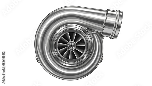 Black and white illustration of a turbocharger compressor housing and wheel