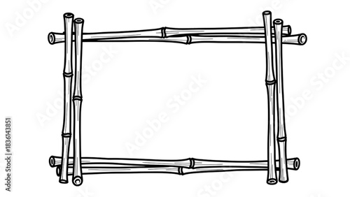 Bamboo Frame A Detailed Line Art Illustration for Creative Design and Decoration