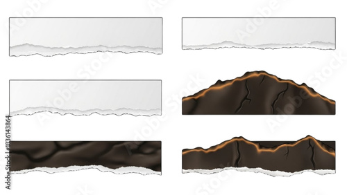 A diverse collection of realistic ripped paper and cracked earth design elements