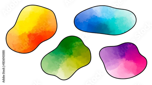 Abstract colorful watercolor blobs with smooth gradient transitions, offering artistic texture for creative designs