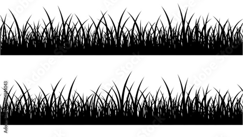 Two seamless black grass silhouette borders on a white background, a vector for nature-themed designs