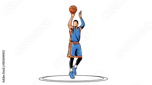 Cartoon basketball player shooting a jump shot over the freethrow circle