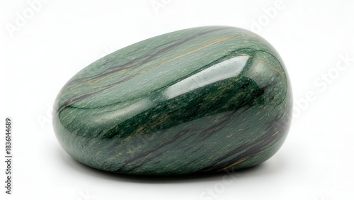 Wallpaper Mural A smooth, polished, green stone with dark and golden streaks, set against a white backdrop Torontodigital.ca