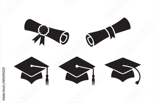 Graduation Diploma and Academic Cap Icon Set for Education Projects