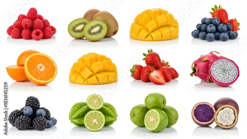 Fototapeta Naklejka Na Ścianę i Meble -  Vibrant fruits assortment isolated on a clean surface, healthy eating concept.