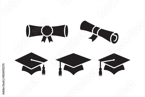 Academic Vector Symbols with Scrolls and Caps for School Materials