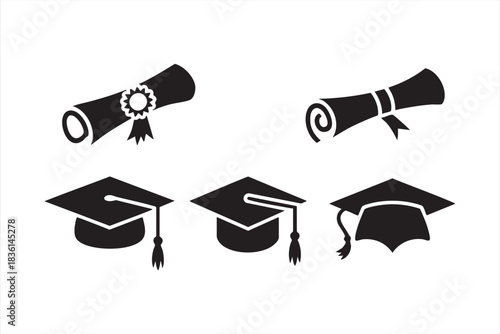 Diploma Scroll and Mortarboard Icons for Certificates and Branding