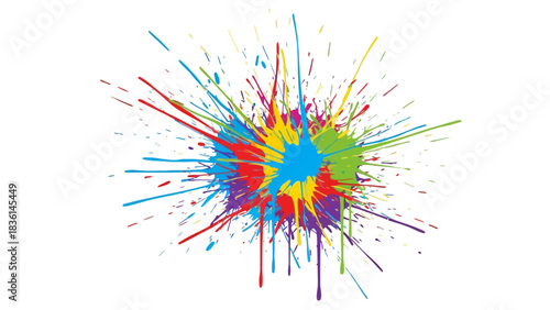 Colorful paint splatter explosion against a white background